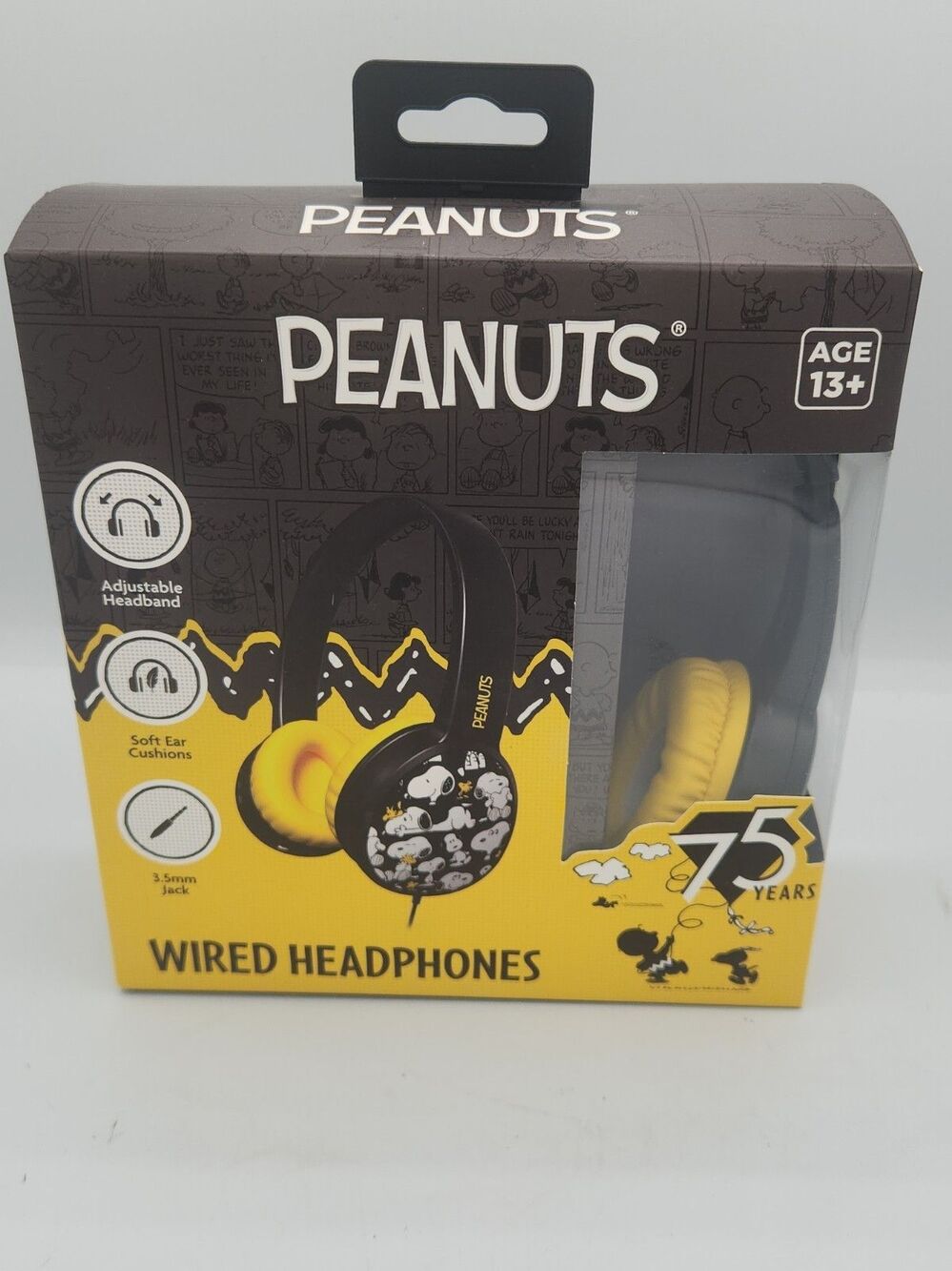 PEANUTS Wired Headphones (Black/Yellow) 75 Years Snoopy & Woodstock